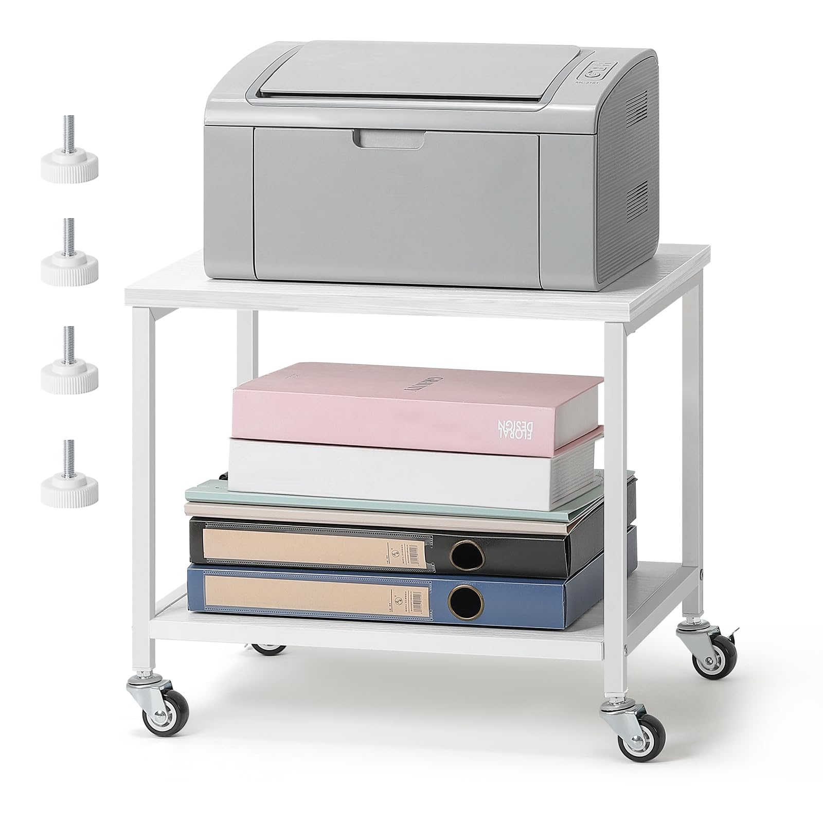 Smusei Druckerständer Schwarz 2-stufig Mit Rollen - 42x30x35cm Platzsparendes Büroregal