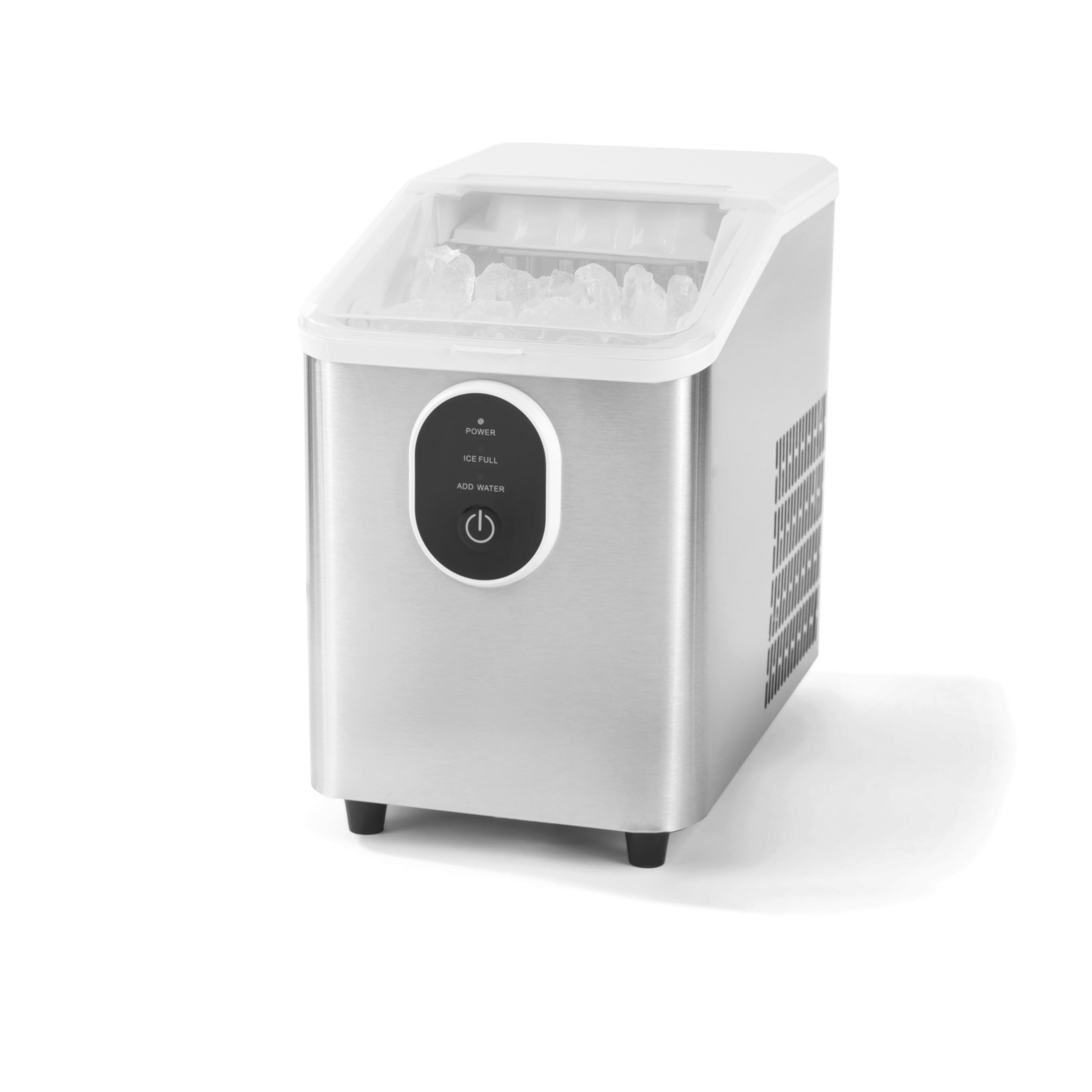 Salter Electric Ice Cube Maker - Countertop Ice Machine, 8 Cubes in 8.5 Mins, Iced Drinks for All Occasions, 800ml Refillable Tank, Space Saving Design, Includes Scoop, Stainless Steel, 120W