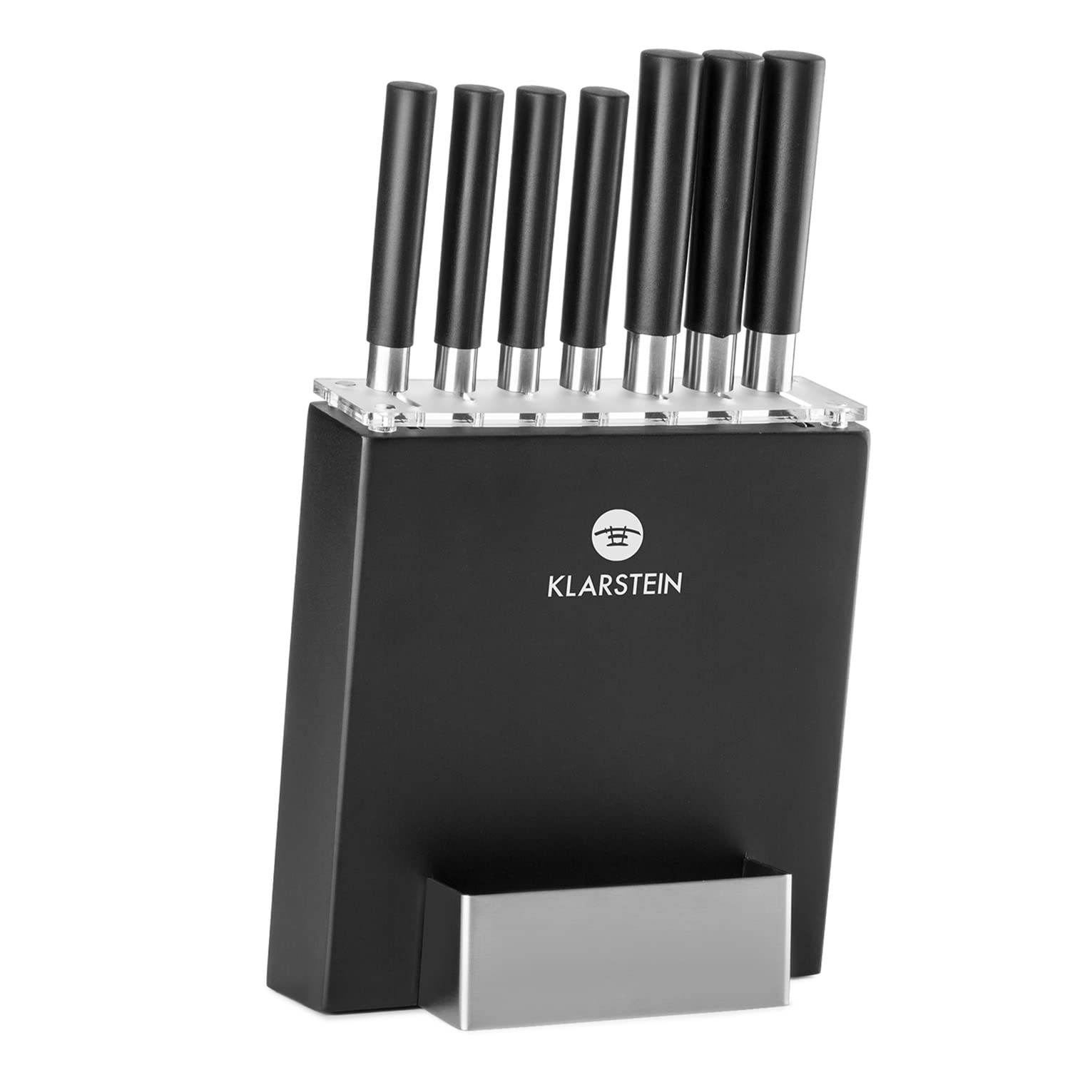 Klarstein Coltelli da Cucina Professionali 7 Pezzi, Set Coltelli da Cucina con Ceppo Coltelli in Legno, 7 Coltelli da Cucina in Acciaio Inossidabile