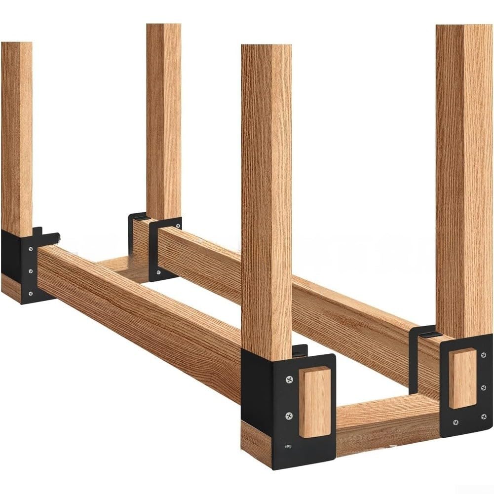 HpLive Verstellbares Kaminholzregal Stahl Schwarz Innen Außen(4 Pieces) | Individuell einstellbar, passt sich Log-Größen an, flexibel nutzbar, für ideal für Vorrat