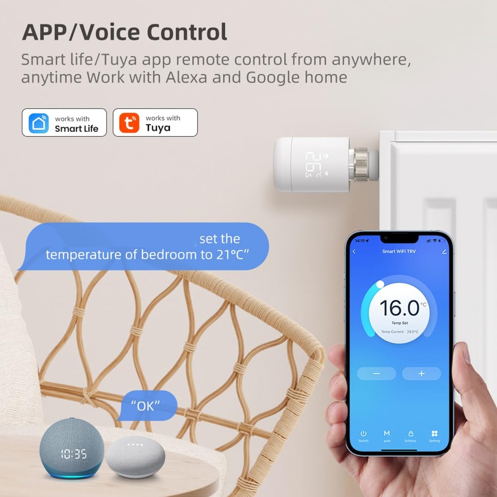 Tuya WiFi Smart TRV Válvula Termostática para Radiador Termorregulador para Calefacción Doméstica Smart Life