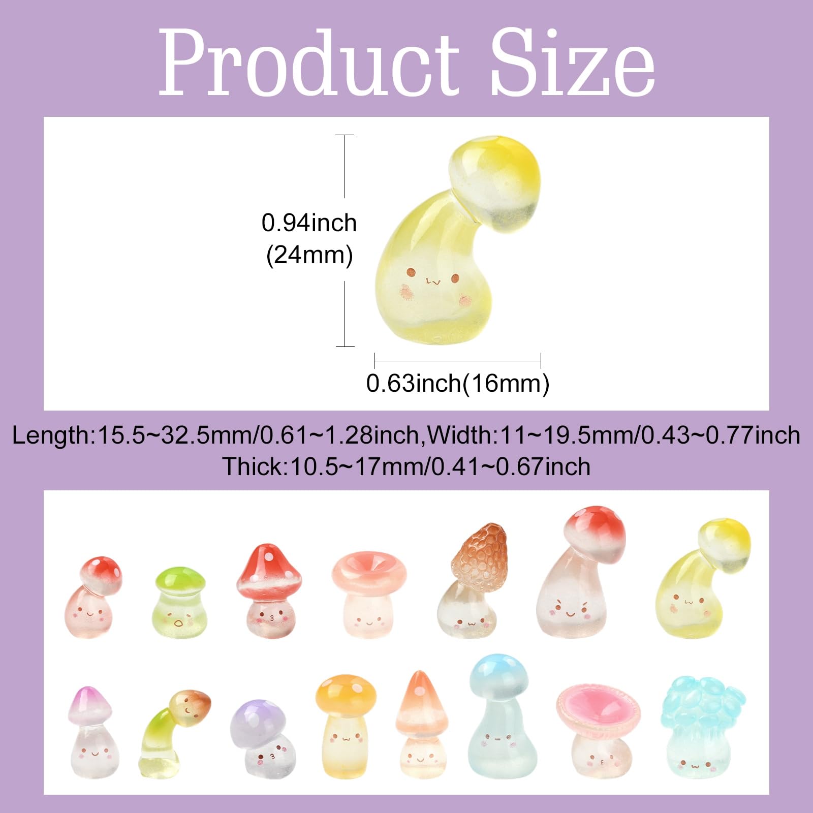 Stiesy 60 Pcs Glow in The Dark Cute Mushroom Decor Sets 15 Styles Luminous Resin Fungi Miniature Ornaments for Office Desk Night Light Garden Home Decor - Image 2