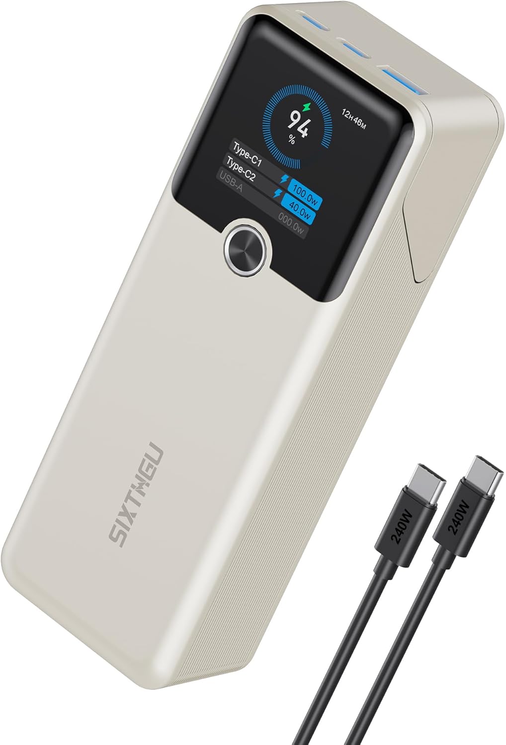 Laptop Power Bank, 3-Port 20,000mAh Portable Charger with 200W Max Output, PD 3.1 Fast Charging, Flight-Approved for Travel, PowerTower, for MacBook, iPhone 17/16 Series, and More（Beige）