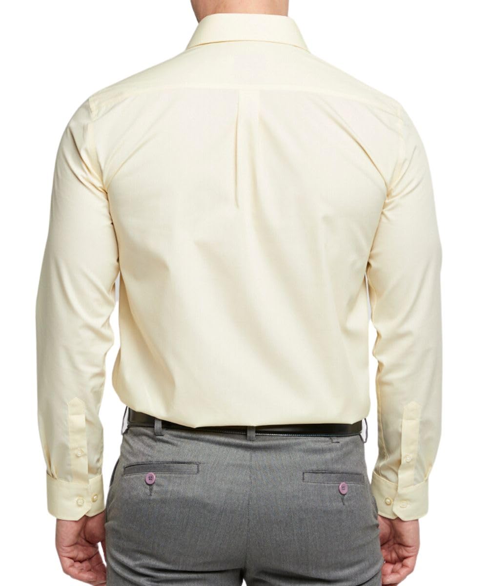 Double Two Men's Pale Lemon Long Sleeve Plain Formal Shirt Non Iron Classic Fit Business Dress Shirt - Lemon, 19.5In Collar