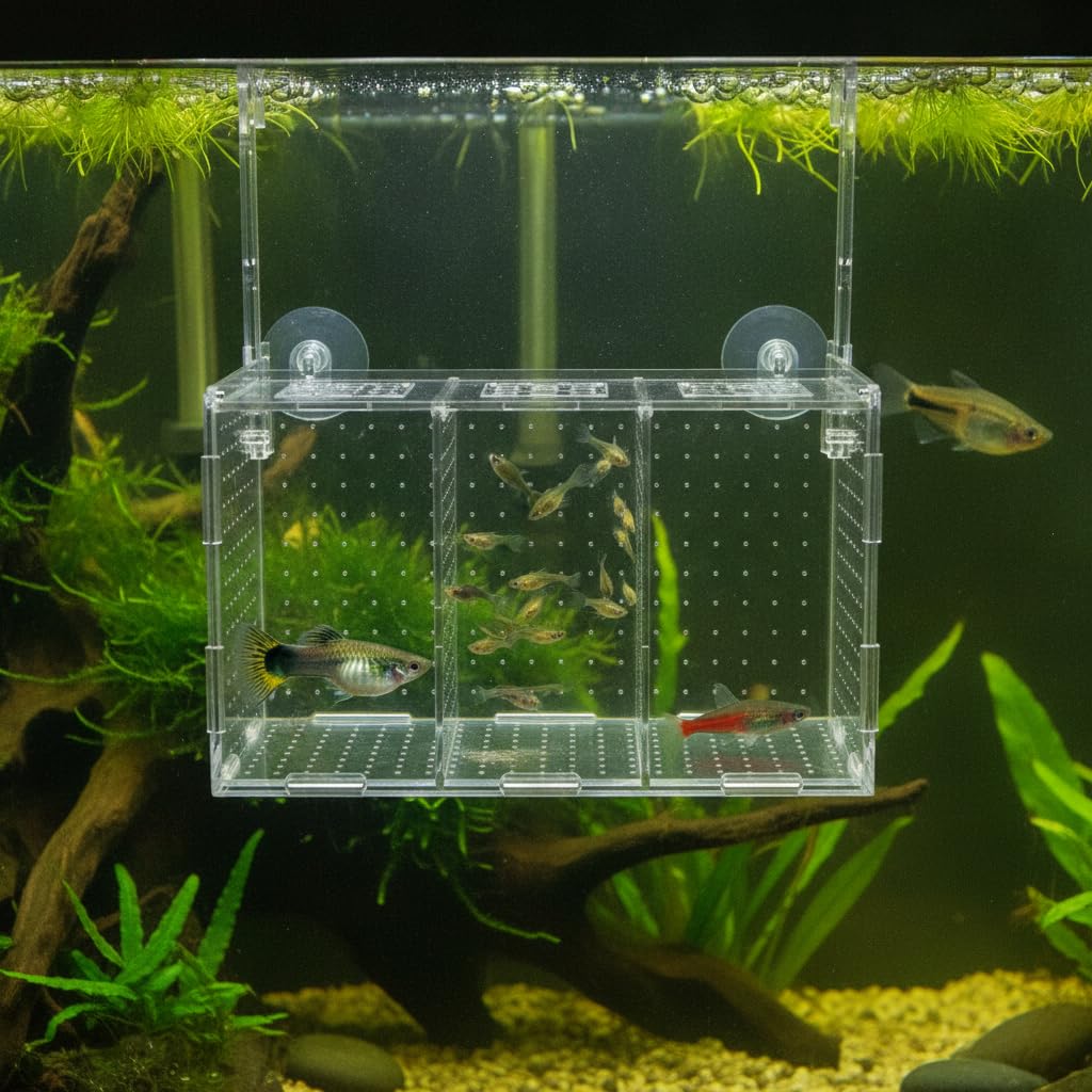 Caja Cría Peces Aislamiento Ventosa, 40x15x20cm | ción con ventosa, aislamiento y separación, ial peces jóvenes, para cría, para Crías, para Agua