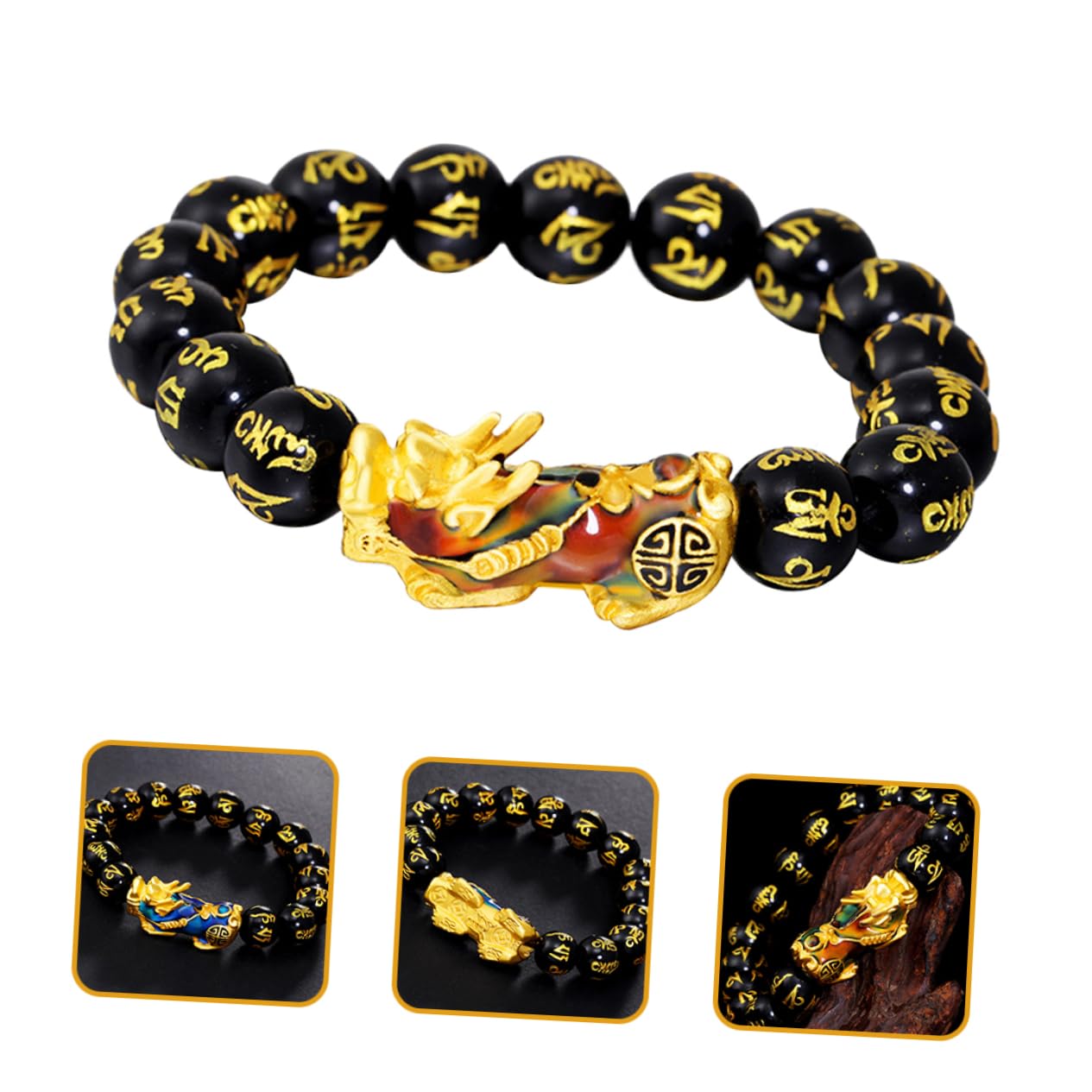 2 Piezas Pulsera Para Hombres Embutidoras De Medias Navidad Para Hombre Pulsera De La Suerte Feng Shui Encanto Cuentas Doradas Masculino Porcelana Aleación