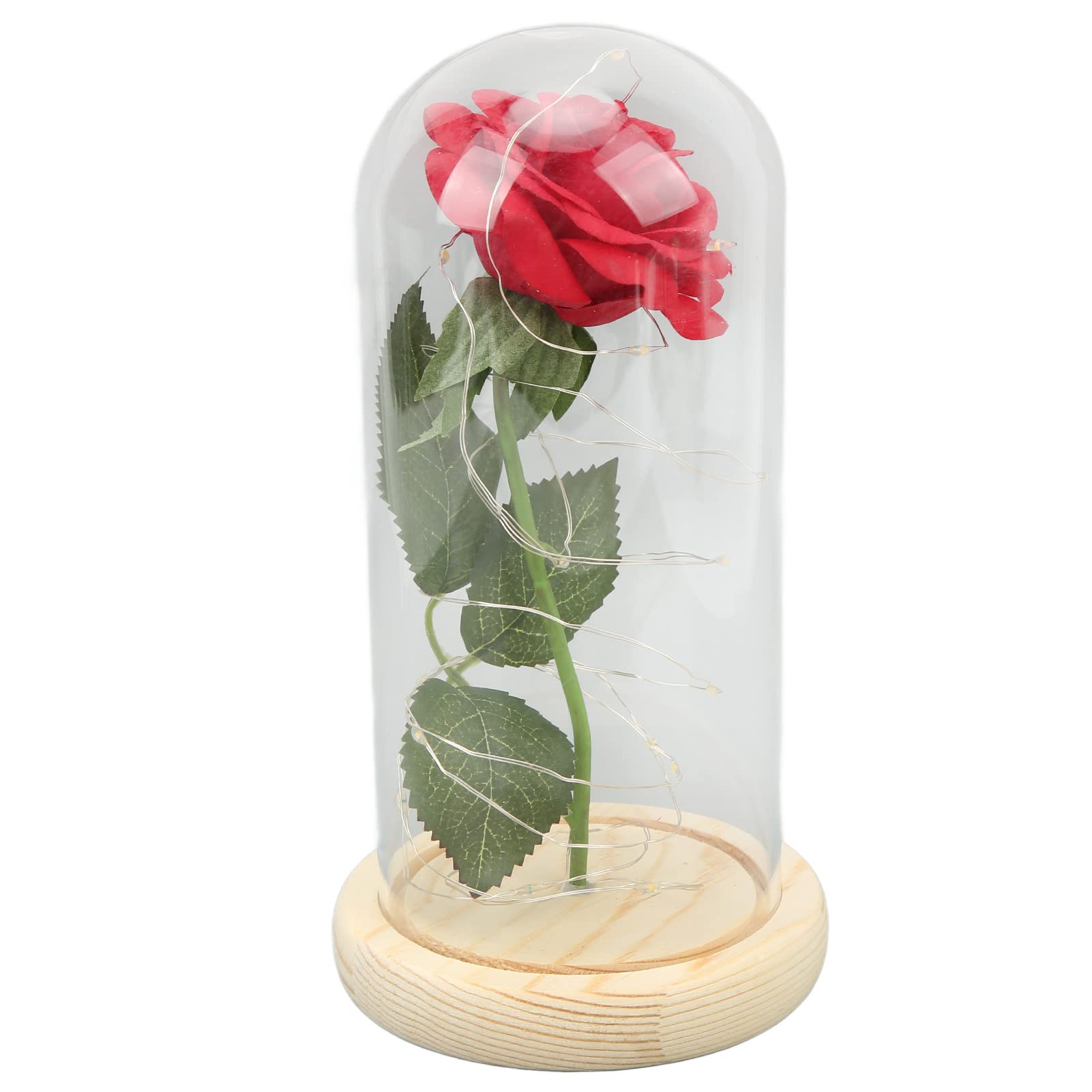 Glass Dome Rose Romantic Enchanted Rose Romantic Gifts Beautiful Symbolism Lucky Glass Dome Car Decoration (Green Leaf Safflower)