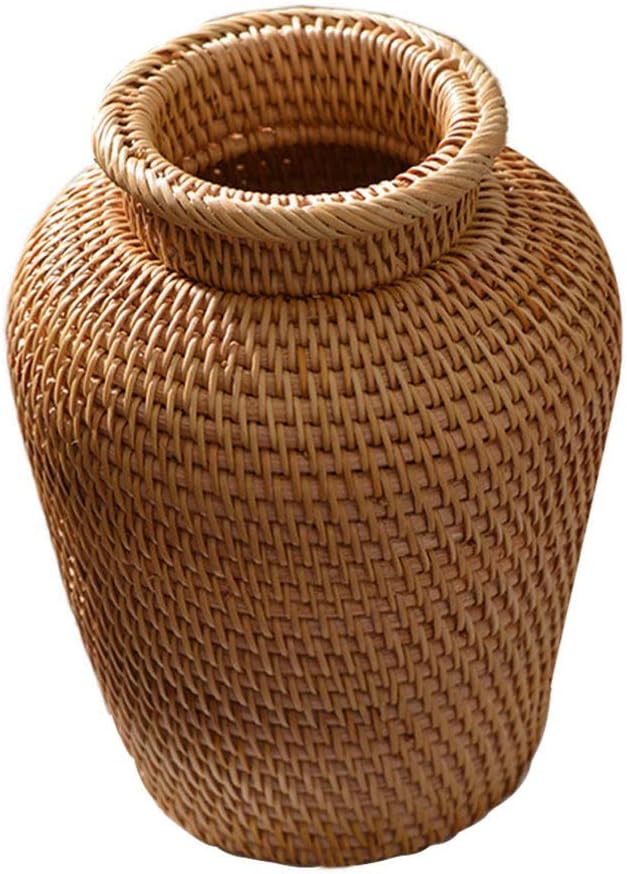Rattan Vase Country Rustic Wicker Vase Rustic Woven Basket Pot Can Farmhouse Decorative Dried Pot Seagrass Storage Basket Organizer for Wedding Kitchen Decoration
