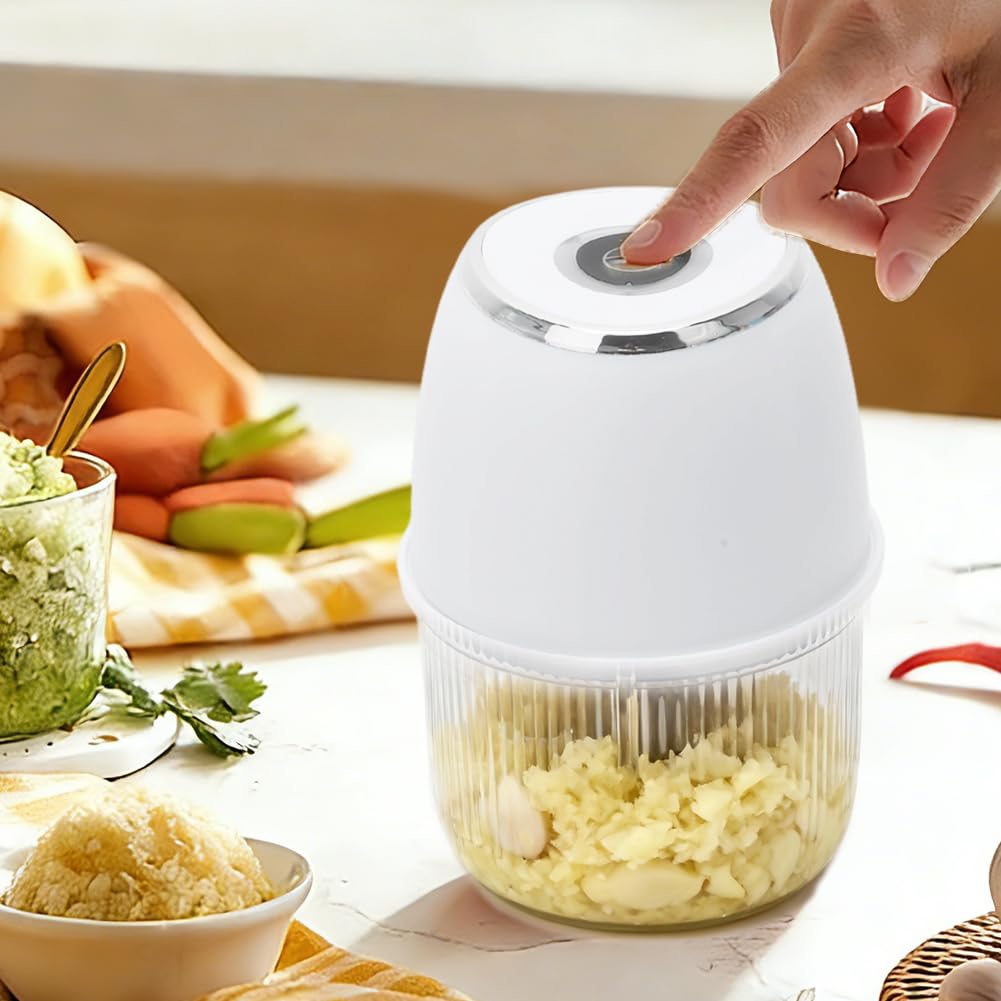Yuragim Tritatutto Elettrico Mini, Tritacipolle 350ml Tritatutto Multiuso Senza Fili con 6 Lame in Acciaio Inox, Tritacipolle Portatile per Cipolle, Verdure, Frutta, Carne e Aglio
