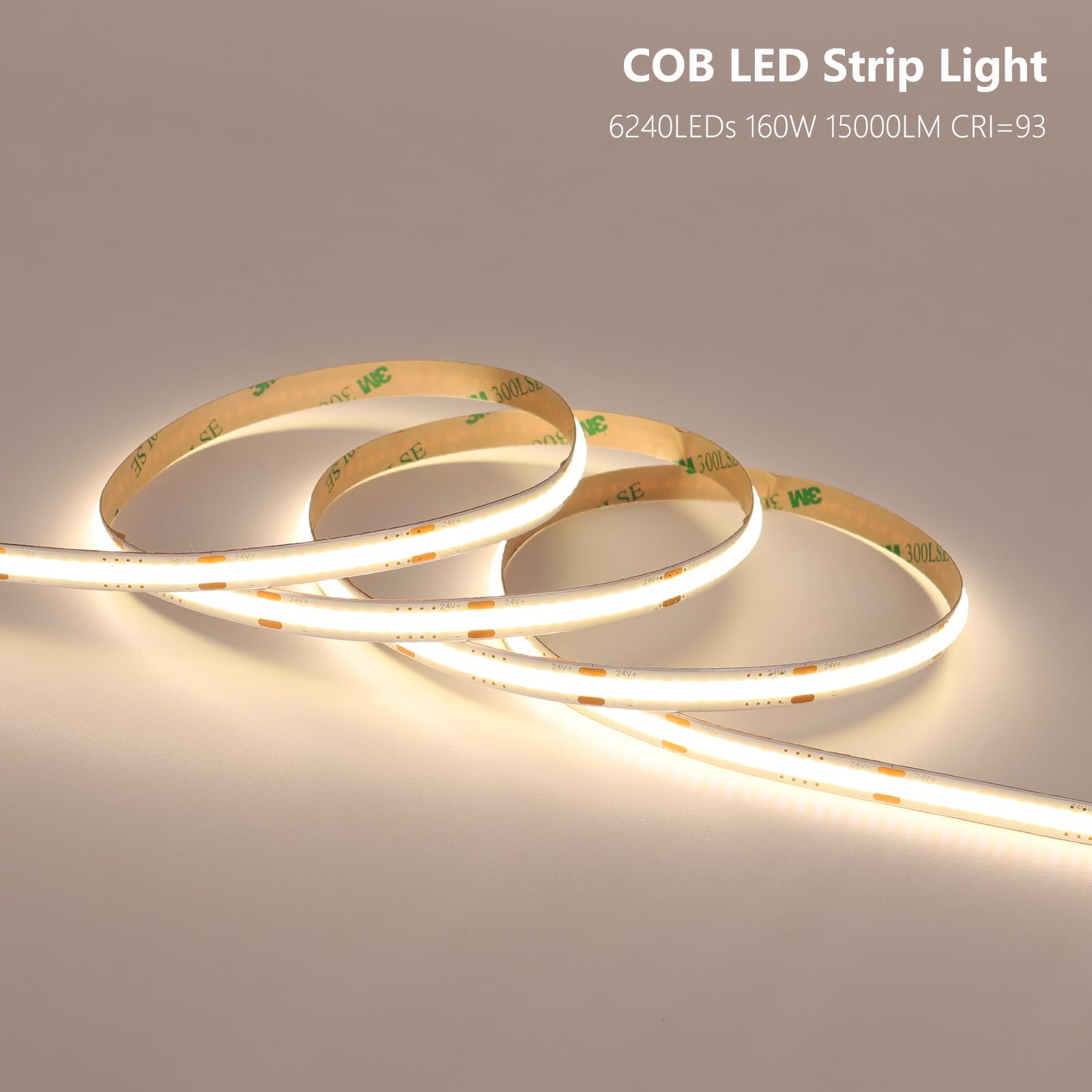 BENLUN Striscia LED COB 24V 20 metri (10 metri×2), 4000K Bianco Naturale 11W/M 312LEDs/M CRI 93 Adesiva Luci LED da Interno, con Alimentatore per Camera da Letto, Cucina, Stanza