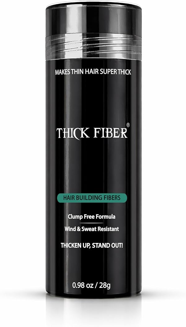 THICK FIBER Hair Fibers for Women & Men with Thinning Hair, (Black), 28g, Hair Loss Concealer, Covers Bald Spots, Hairline & Sparse Areas, Natural Fuller Looking Hair