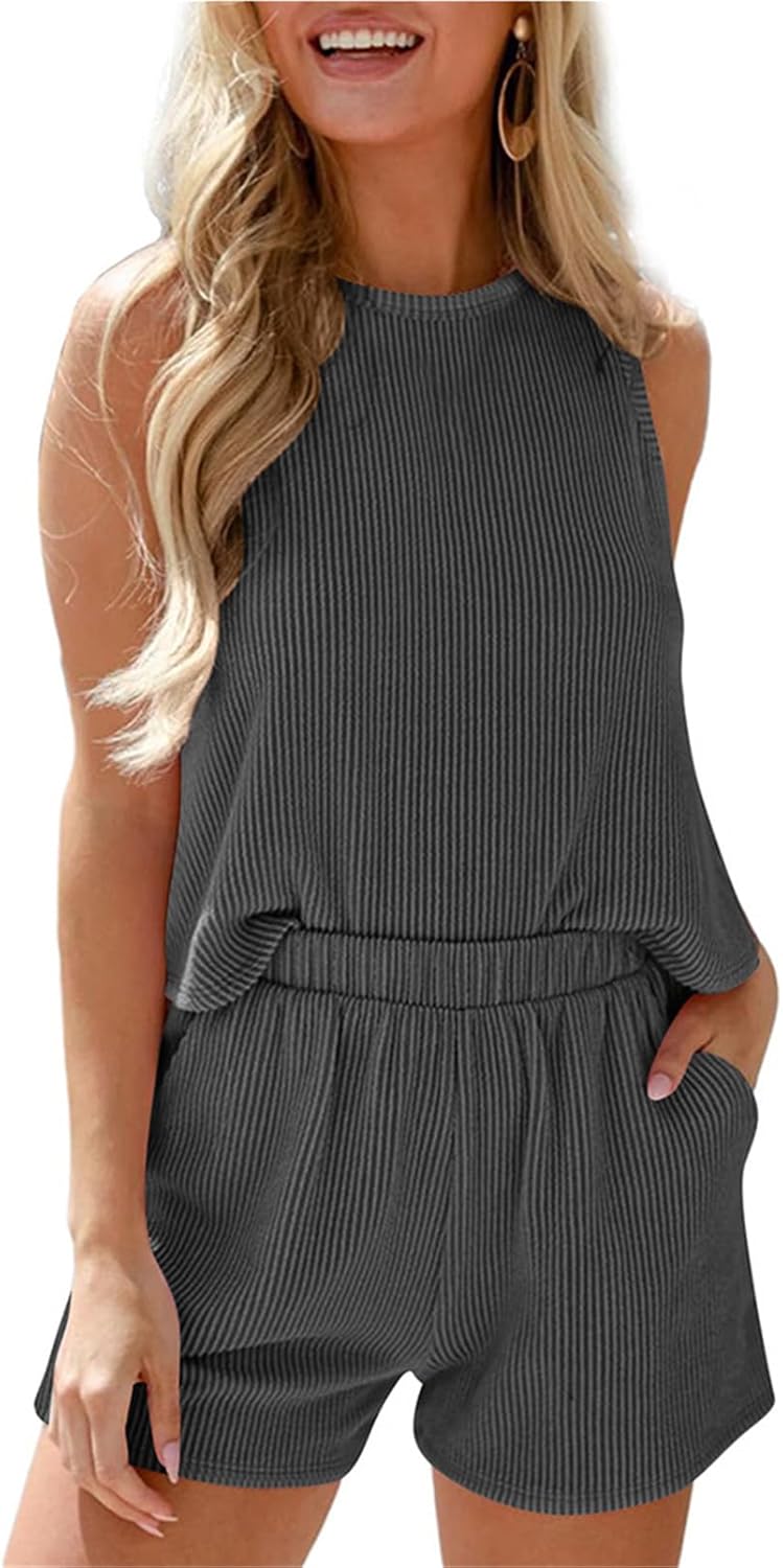 Qikaka Women's 2 PCS Ribbed T-shirts Tank Tops Bodycon Shorts Sexy Nightclub Party Tracksuit Outfits Set