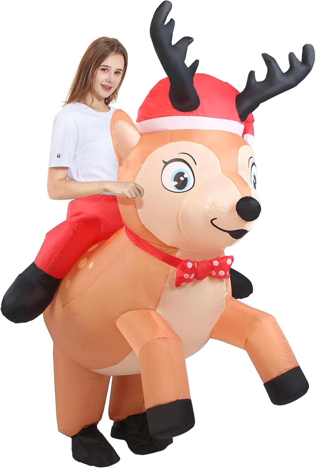 Inflatable Reindeer Costume Adult Funny Blow Up Elk Deer Costumes Riding Holiday Inflatable Suit Christmas Outfit For Women Men Teen Cosplay