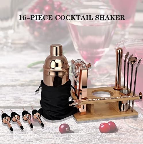 Miniatura 2 de 17-Piece Cocktail Shaker Bartender Kit with Stand, Boston Shaker, Mixing Spoon, Muddler, Measuring Jigger, Lemon Squeez, Tongs, Corkscrew, Liquor