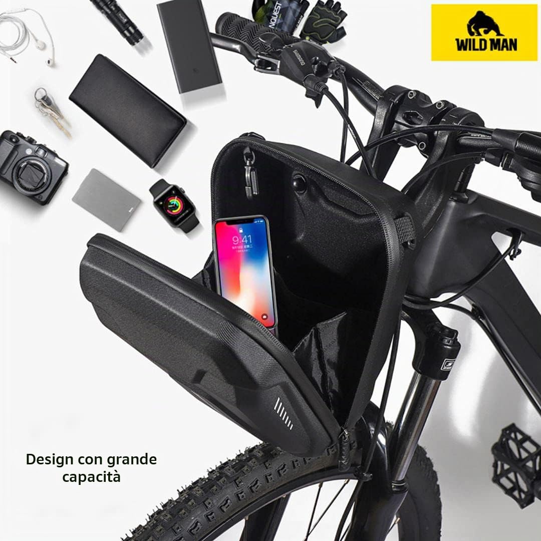 WILD MAN Borsa portaoggetti a sgancio rapido da 3 l, resistente alla pioggia, per scooter, pieghevole, per manubrio di bicicletta MTB (E8)
