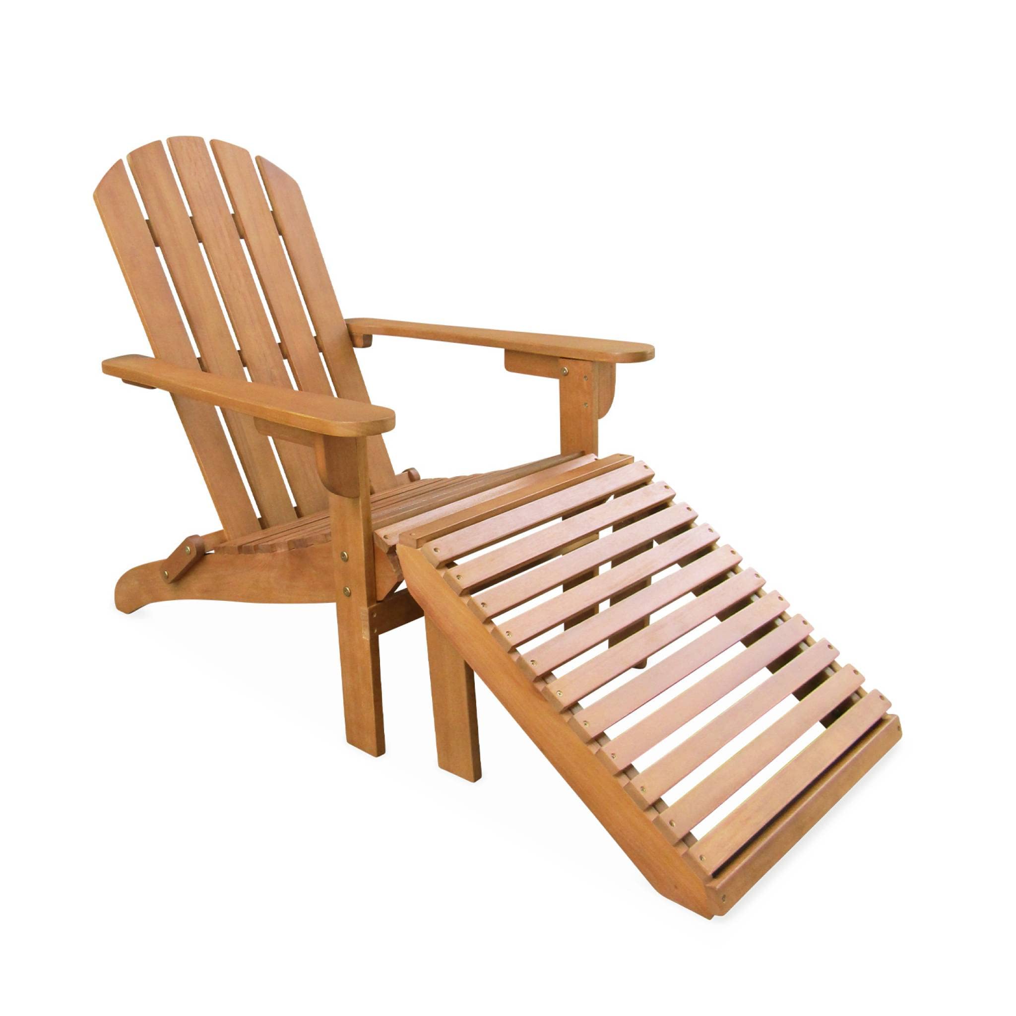 Alice's Garden - Fauteuil de Jardin en Bois avec Repose-Pieds/Table Basse - Adirondack Salamanca - Eucalyptus. Chaise de terrasse Retro