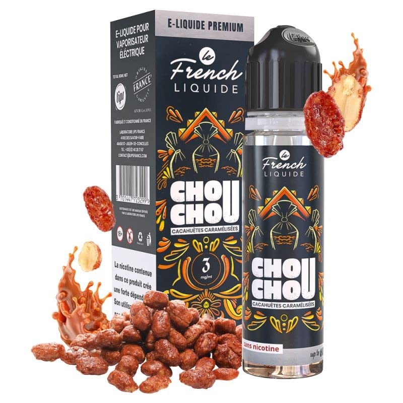 Eliquide Chouchou Cacahuètes caramélisées 60ml - Le French Liquide - Sans tabac et sans nicotine. + goodies Born To Vape