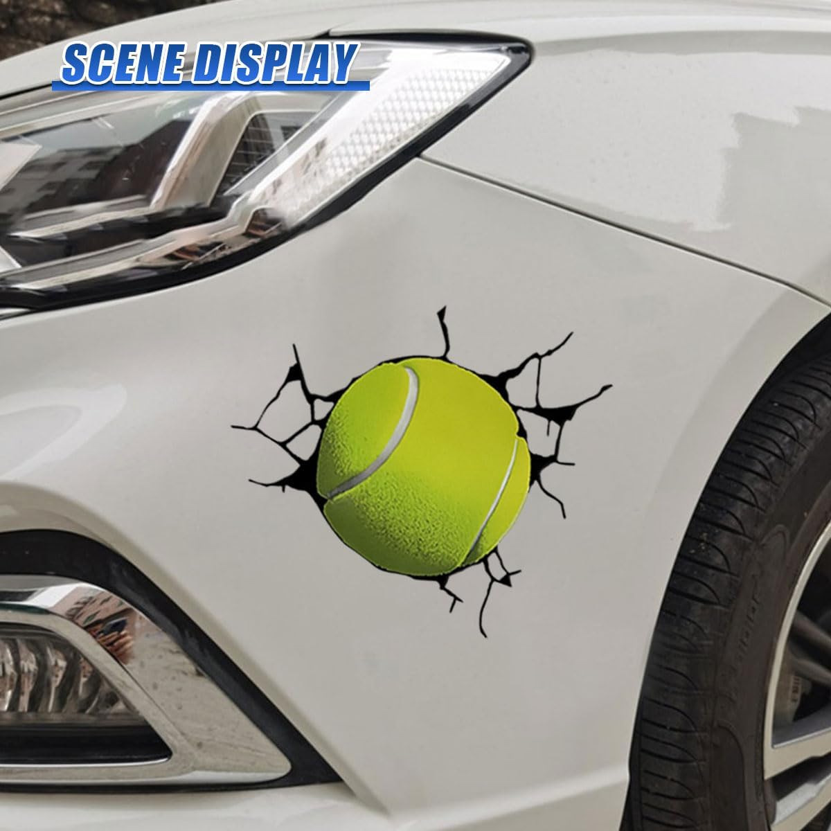 Craedli 3D Simulation Car Window Ball Hits Sticker Decal, Funny Prank Tricky Broken Glass Sticker Vinyl Decal, Auto Tattoo Decorations for Car Body, Window, Rear Windshield, Bumper, Wall (Tennis) image 4