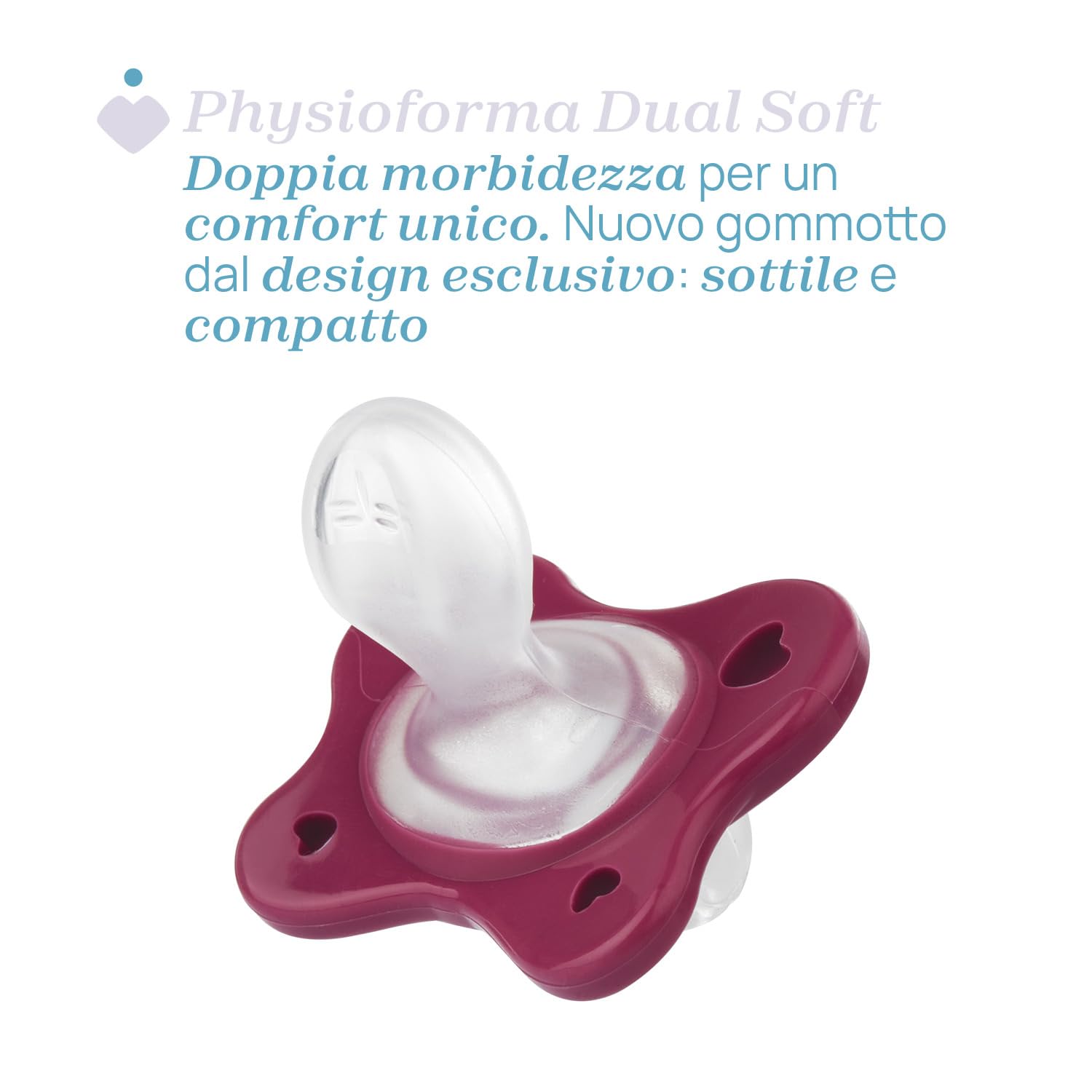 Chicco Gommotto Dual Soft, 16-36 Mesi, in Silicone, Bicolore, Set di Gommotti con Doppia Morbidezza, Supportano la Respirazione Fisiologica e Favoriscono il Corretto Sviluppo della Bocca, 4 pz, Blu