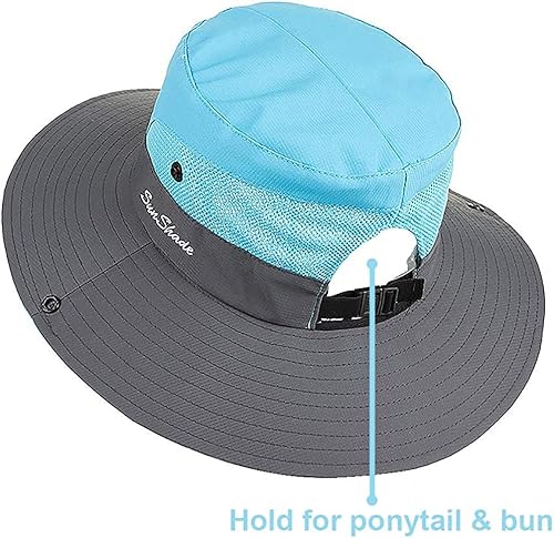 Miniatura 6 de Ruqizhi Sombreros de sol para mujer, sombreros de cola de caballo con protección UV, sombreros de pesca plegables de malla ancha UPF 50+