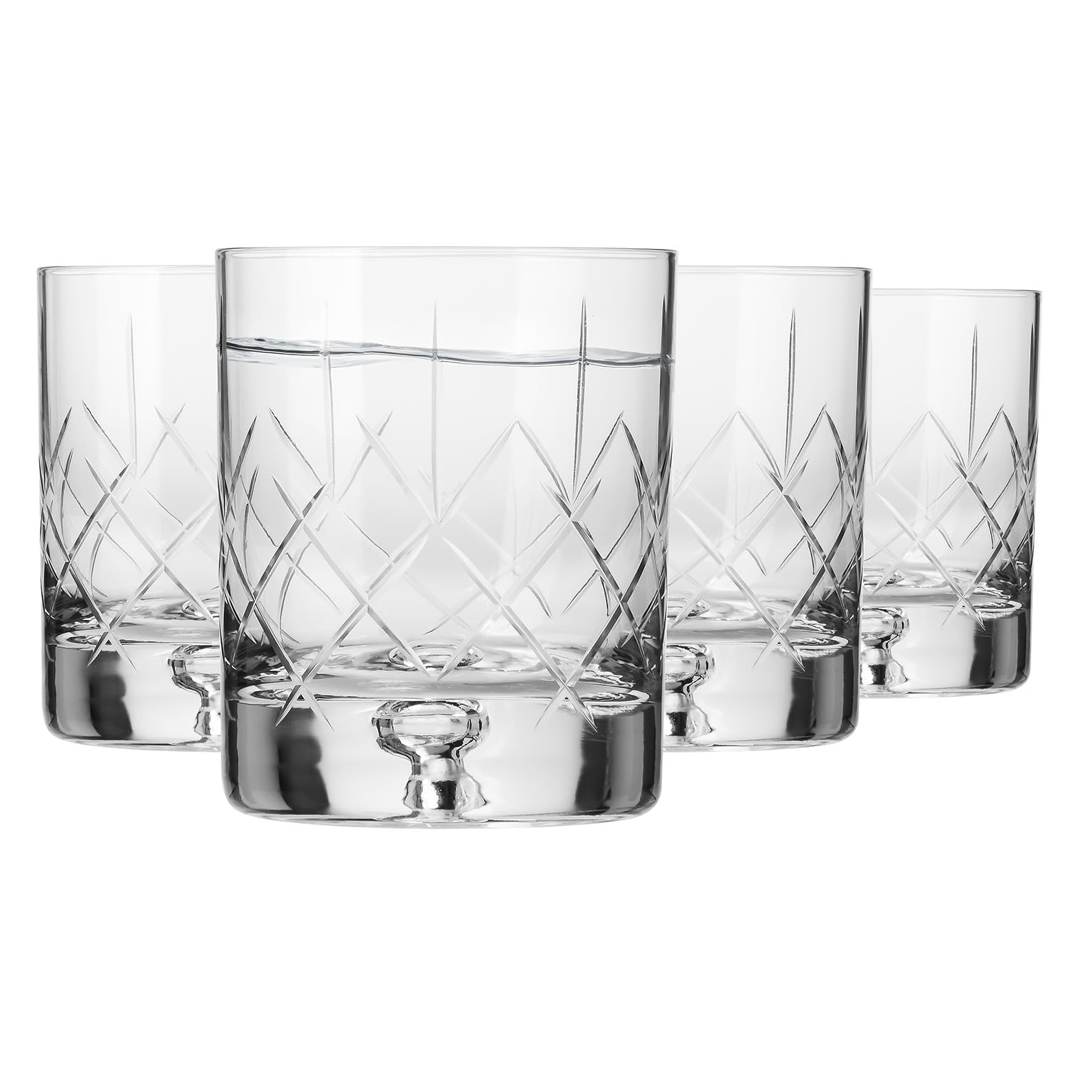 Krosno Whisky Glasses Set of 4 - Crystal Whiskey Tumblers for Bourbon and Scotch - 250 ml Handcrafted Cut Glass - Rocks Glasses in Gift Box - Saga Collection
