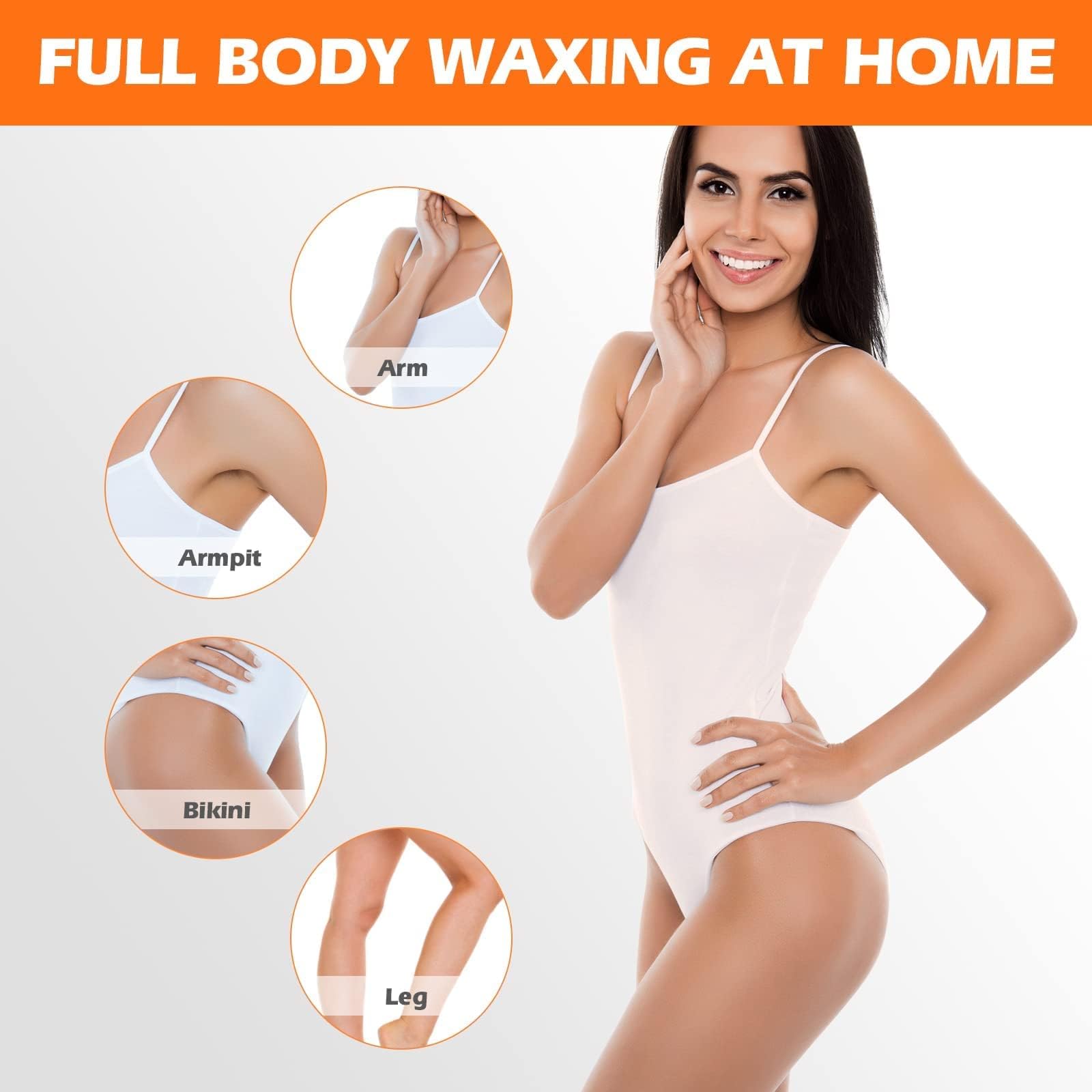 Charmonic Tiras de cera, 100 unidades, tiras de depilación, kit de depilación para cuerpo y cara, kit de depilación en casa para cejas, piernas, bikini, depilación facial para mujeres
