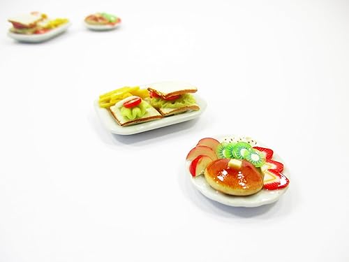 Miniatura 5 de Casa de muñecas Miniatura Comida 2 Desayuno Mantequilla Panqueque Cerámica Plato 16172