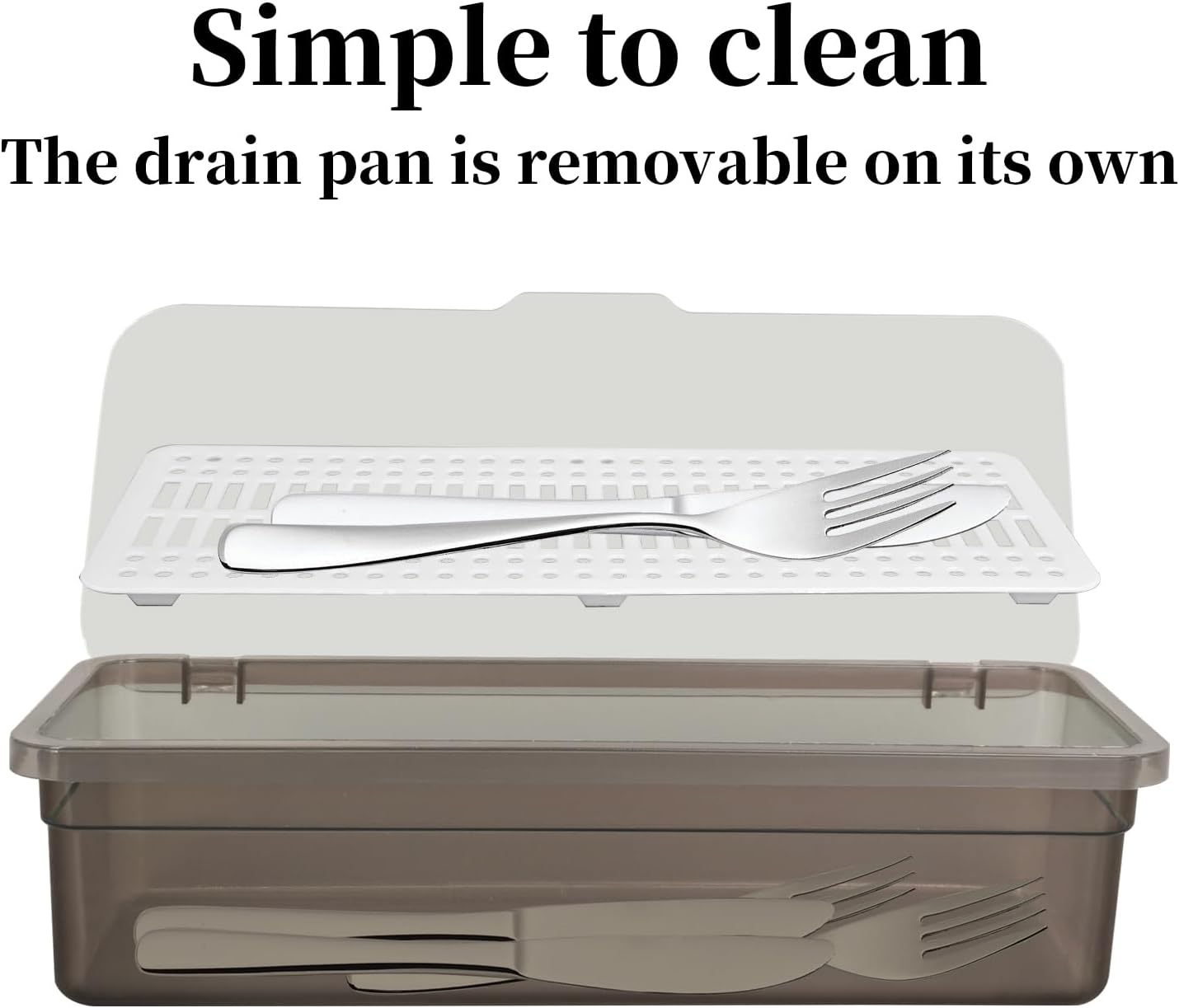 8 Pcs Flatware Tray with Lid Large Plastic Drainer Silverware Utensil Clear Drawer Organizer Cutlery Storage Container Box Dinnerware Holder with Cover for Home Kitchen Travel