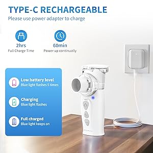 Portable Nebulizer for Adults & Kids, Auto-Cleaning Rechargeable Handheld Mesh Nebulizer Machine, Travel & Home Use, Fast Relief for Breathing Problems, Ultra Quiet
