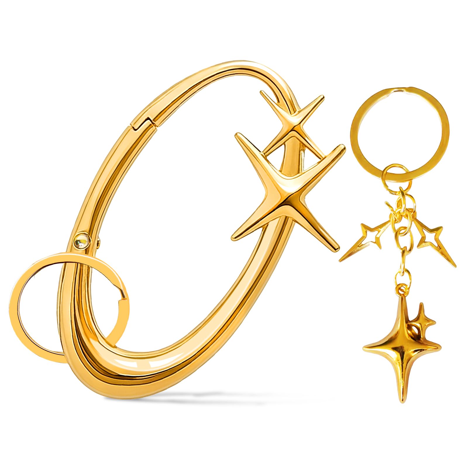 2Pcs Star Carabiner Keychain Shiny Chrome, Cool Carabiner, Cute Carabiner Star Moon Keychain for Purse Handbag Backpack Bag