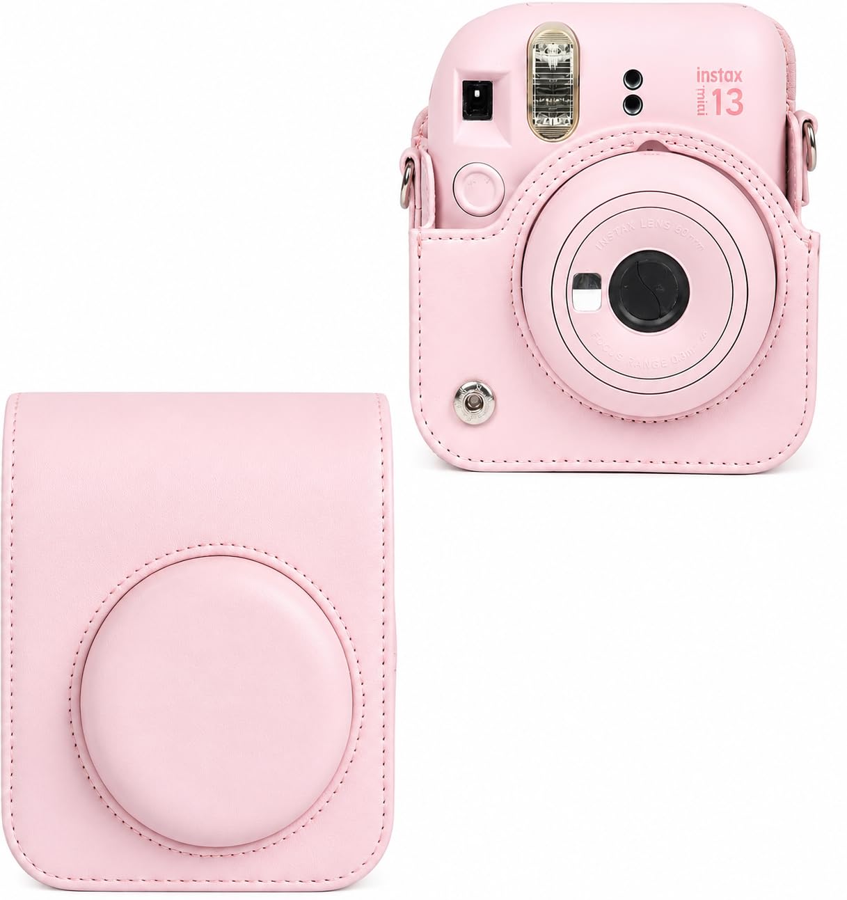 PU Leather Protective Camera Case Compatible with Fujifilm Instax Mini 13 Rain Resistant Camera Pouch with Adjustable Shoulder Strap Travel Storage Cover for Daily Camera Protection (Blossom Pink)-image-18
