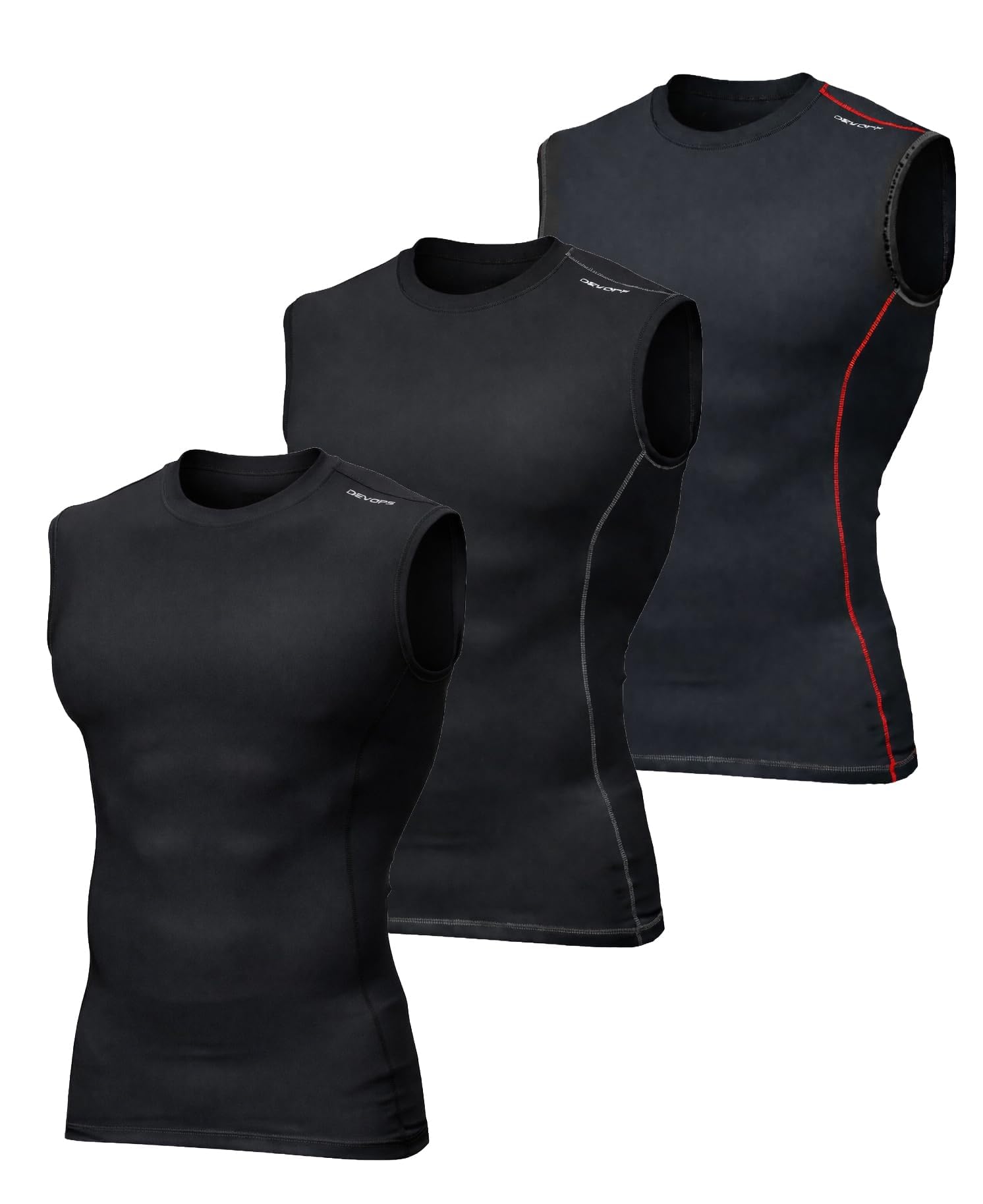 DEVOPS 3 Pack Men's Sleeveless Compression Shirts Tank Top Baselayer