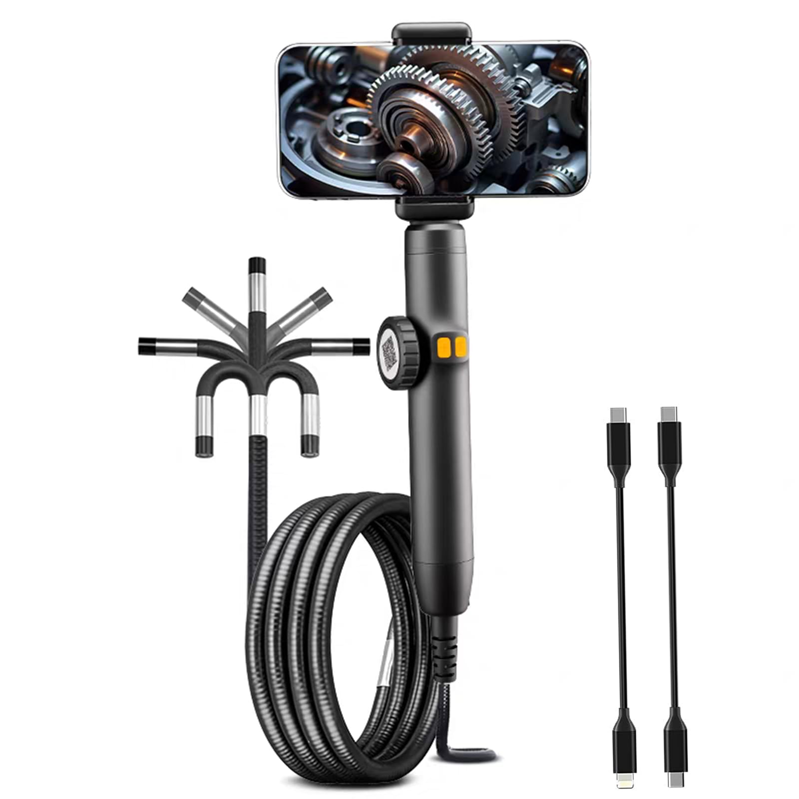Endoscopio cámara de inspección, con lentes dobles, borescopio articulado de 360°, endoscopio con luz, lente de 6 mm IP67 sonda impermeable, 6 luces LED, para teléfonos Android/iOS (1 m/3,28 pies)