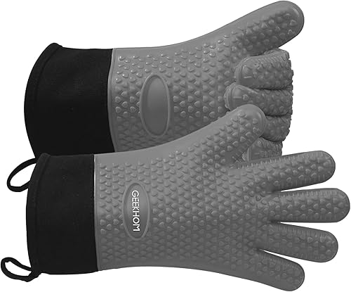 Miniatura 12 de Guantes de asado de GEEKHOM, resistentes al calor, guantes de silicona para horno, largos impermeables, antideslizantes, para barbacoa, cocinar