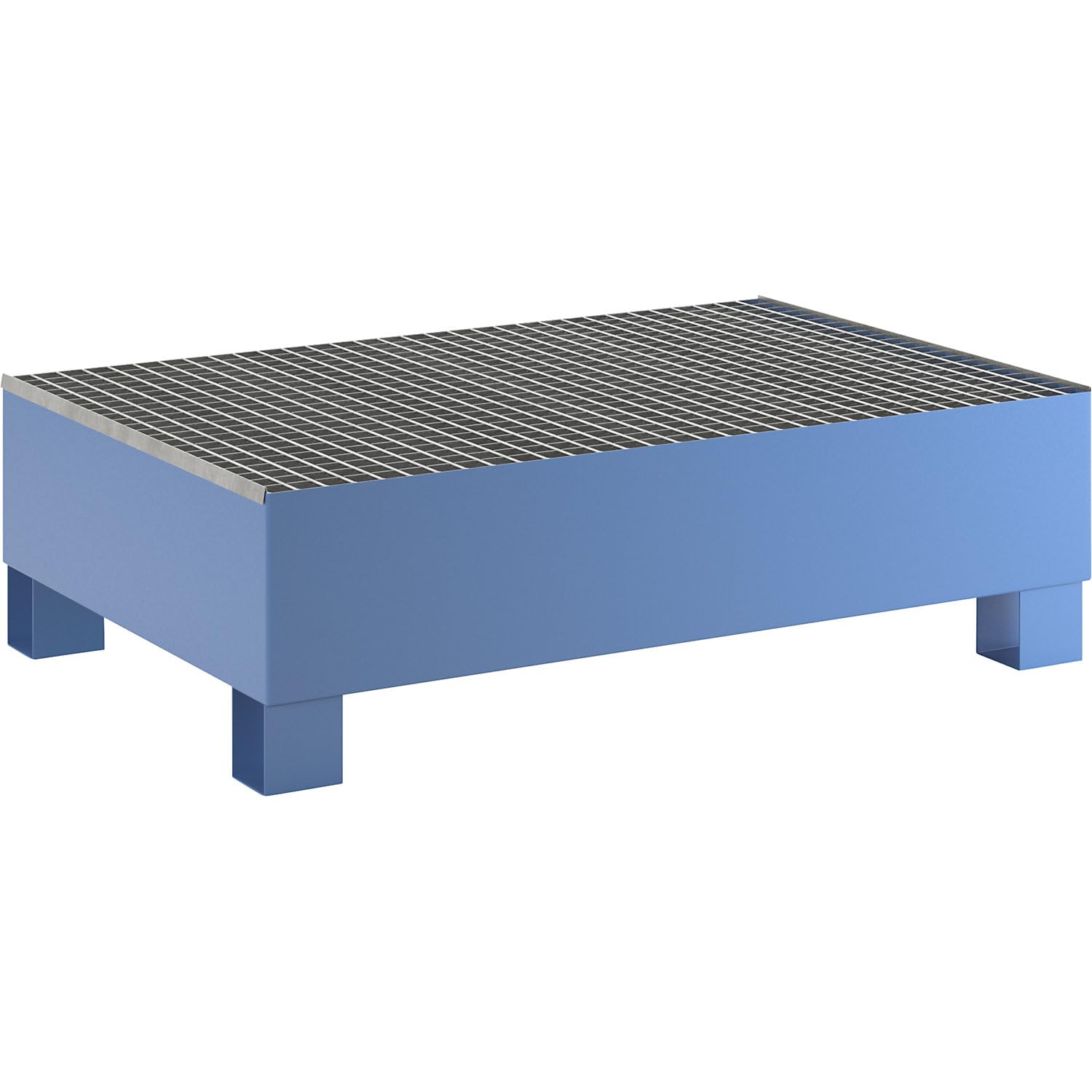 eurokraft | Stahl-Auffangwanne für 200-l-Fässer | LxBxH 1200 x 800 x 360 mm | mit Zulassung | Blau pulverbeschichtet | mit Gitterrost