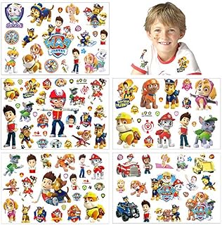 Temporary Tattoo Set Kids Tattoos for Paw Patrol, 100 + pcs 5 Sheets Paw Patrol Kids Tattoos Stickers Stickers for Gift Bags Children's Birthday Giveaways Girls Boys