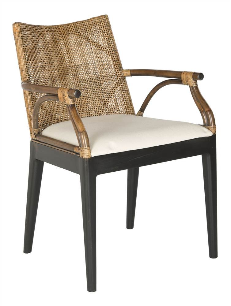 SAFAVIEH Furniture - Gianni Rattan Arm Chair - Brown & Black - Solid Wood