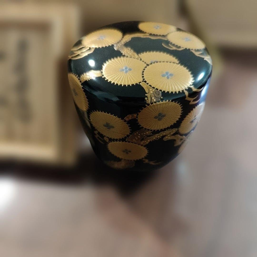 Amazon.co.jp: 中棗 唐松蒔絵 村田道寛 黒漆塗りの棗 専用袋 専用箱