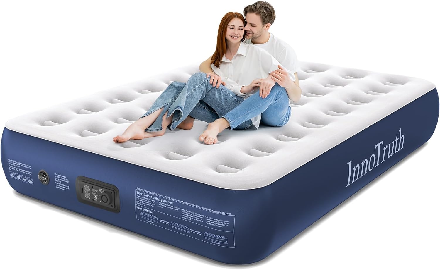 InnoTruth Full Camping Air Mattress with Built-in Pump, 13" Raised Comfort, Ideal for Travel, Camping, Outdoor, Inflatable Bed for Home & Guests, Navy Blue