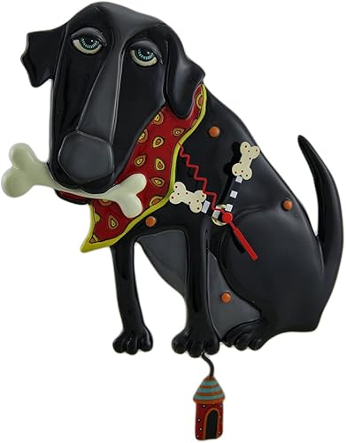 Allen Designs Parker The Dog - Reloj de pared con péndulo negro de 13 pulgadas