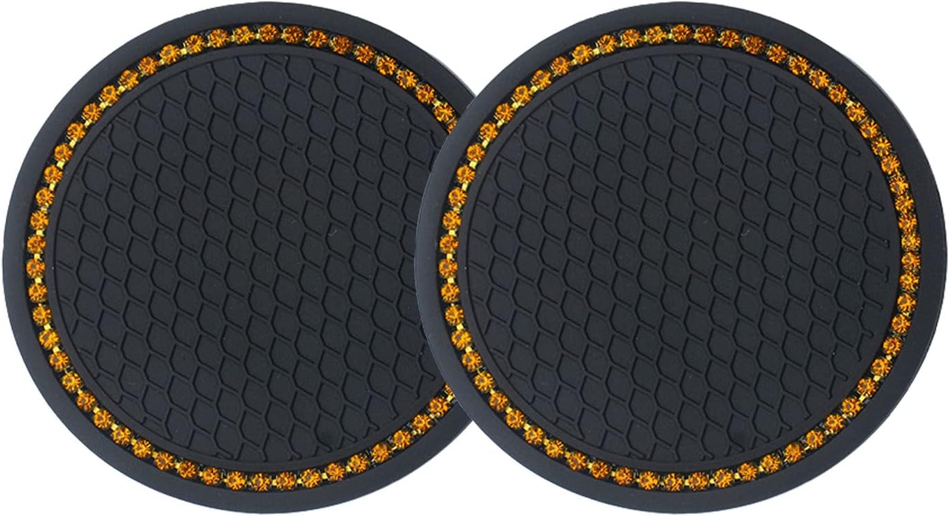 deemars 2PCS Bling Car Cup Holder Coaster, Bling Crystal Rhinestone Car Interior Accessories, Universal Auto Anti Slip Cup Holder Insert Coaster, Suitable for Most Car Interior (Black Yellow)
