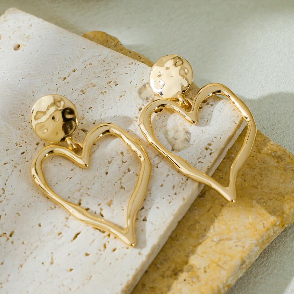 Gold Big Heart Dangle Earrings for Women,Y2k Extra Large Love Heart Dangling Drop Hanging Statement Earrings Trendy Cocktail Jewelry Accessories - Image 4