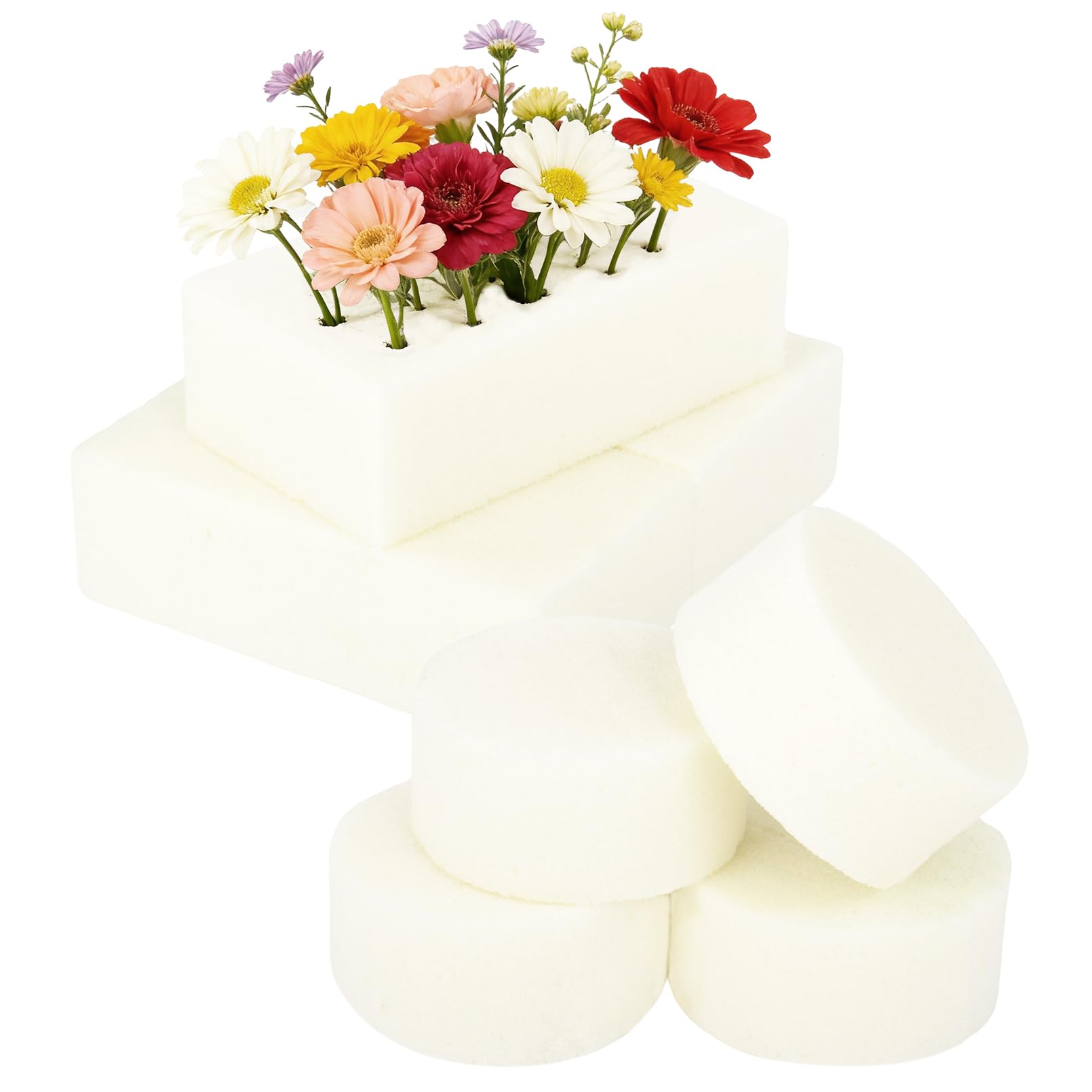 Nwvuop 7Pcs Dry Floral Foam Blocks Round for Artificial Flower Arrangements - 2 Sizes (14×8×4.5cm, 8×8×4cm)