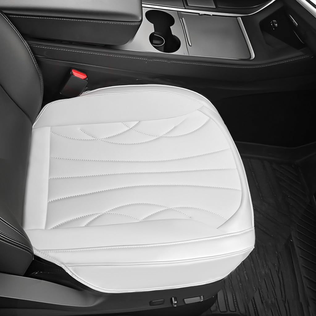TTMiku 2 Pack Fit Tesla White Bottom Seat Cover for Model Y/3, Luxury Nappa Leather Waterproof Car Front Seats Cushion Protector for Model 3/Y 2020 2021 2022 2023 2024