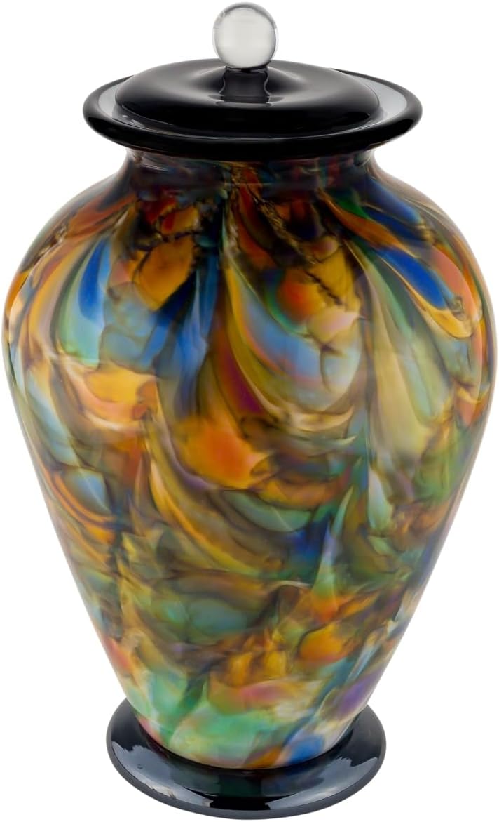 Interlude Hand Blown Glass Cremation Urn for Ashes, Adult Sized Cremation Urn