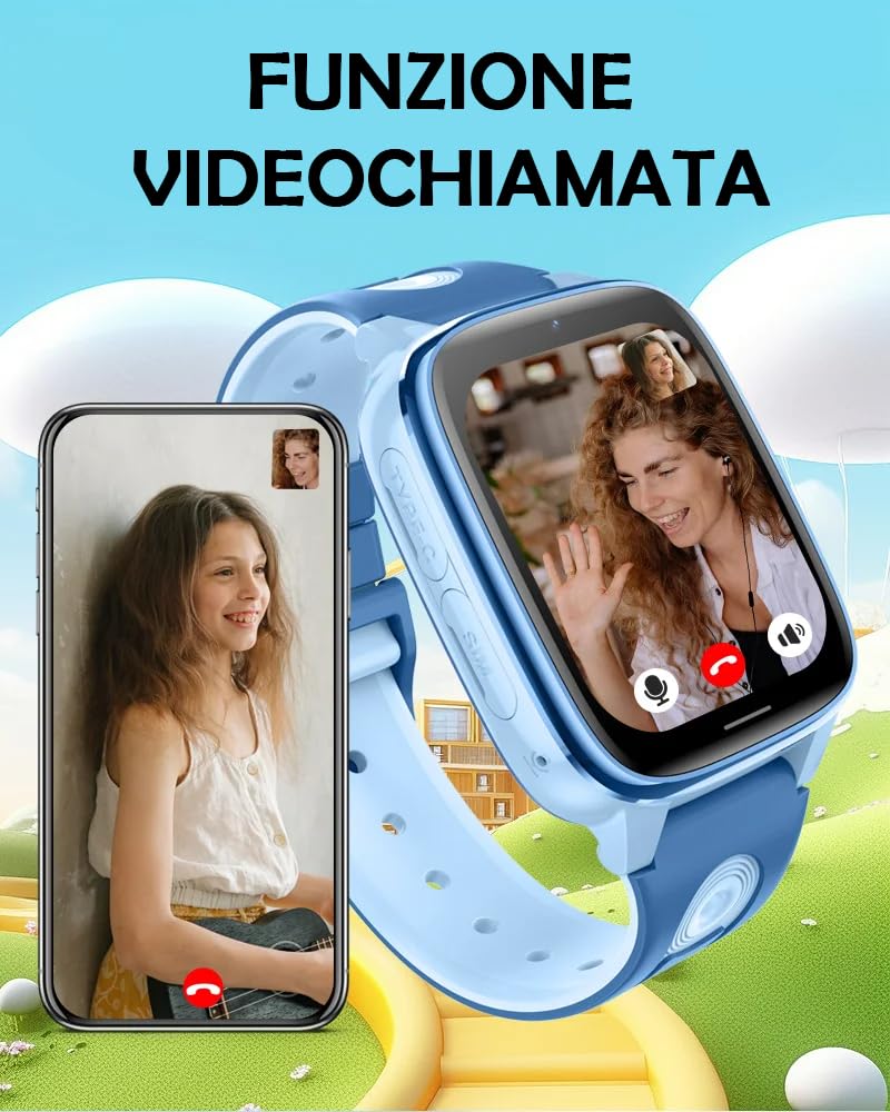 Orologio per Bambini con Pulsante SOS, Videochiamata HD, Modalità Scuola, Posizionamento LBS+WIFI, Schermo da 1,83 pollici, Smartwatch 4G CON SIM (Nero)