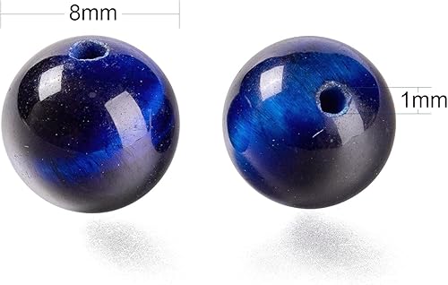 Miniatura 128 de BEEFLYING 100 cuentas de piedra de turmalina negra natural de 0.315 pulgadas (0.315 in), piedras preciosas redondas sueltas con hilo de cristal