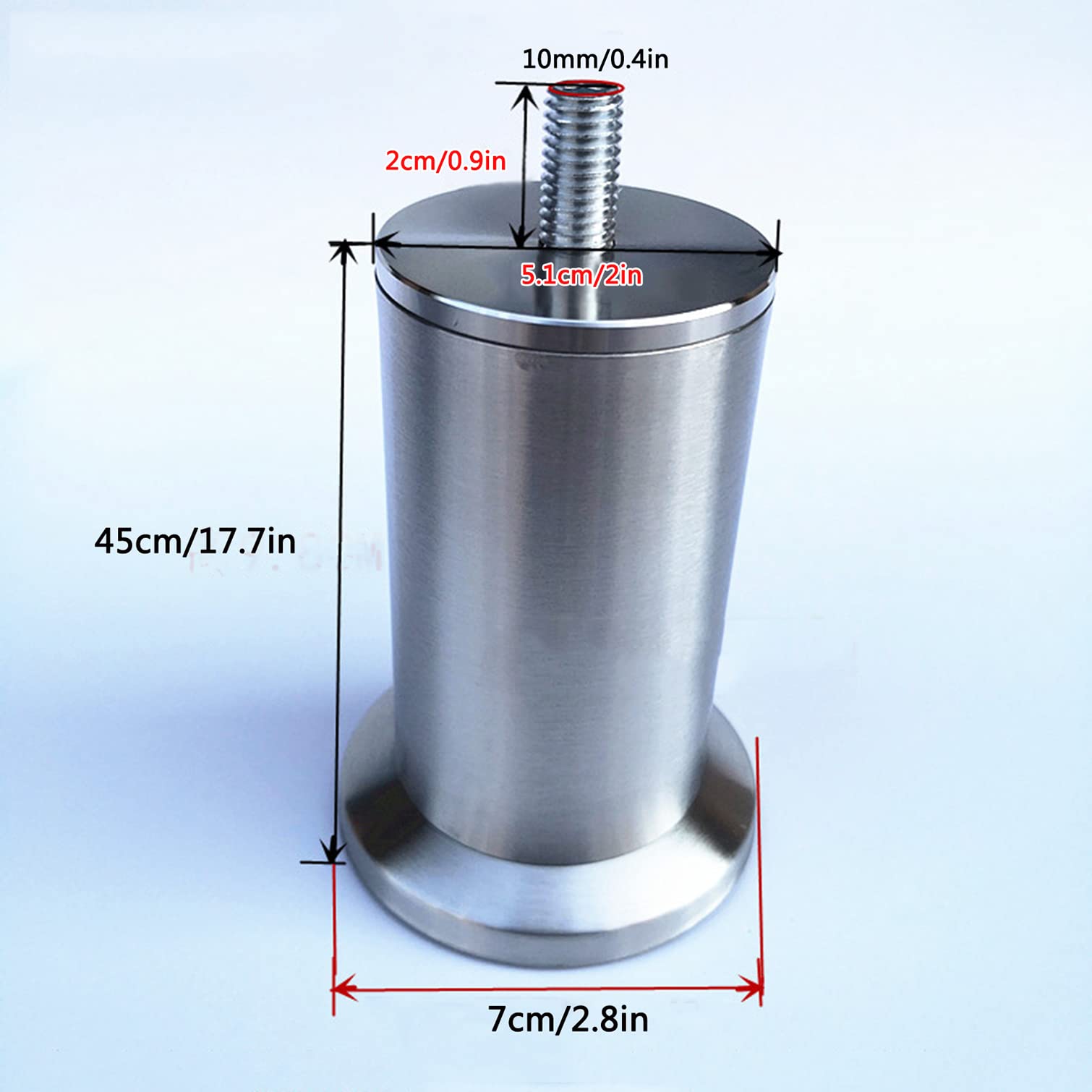 Nóżki meblowe, zestaw 4 nóżek meblowych ze stali nierdzewnej, M10, nóżki, nóżki do szafek, metalowe, nogi do sofy, regulowane nogi stołu, do nóżek biurka, domu, biura, kuchni, sprzętu (45 cm)