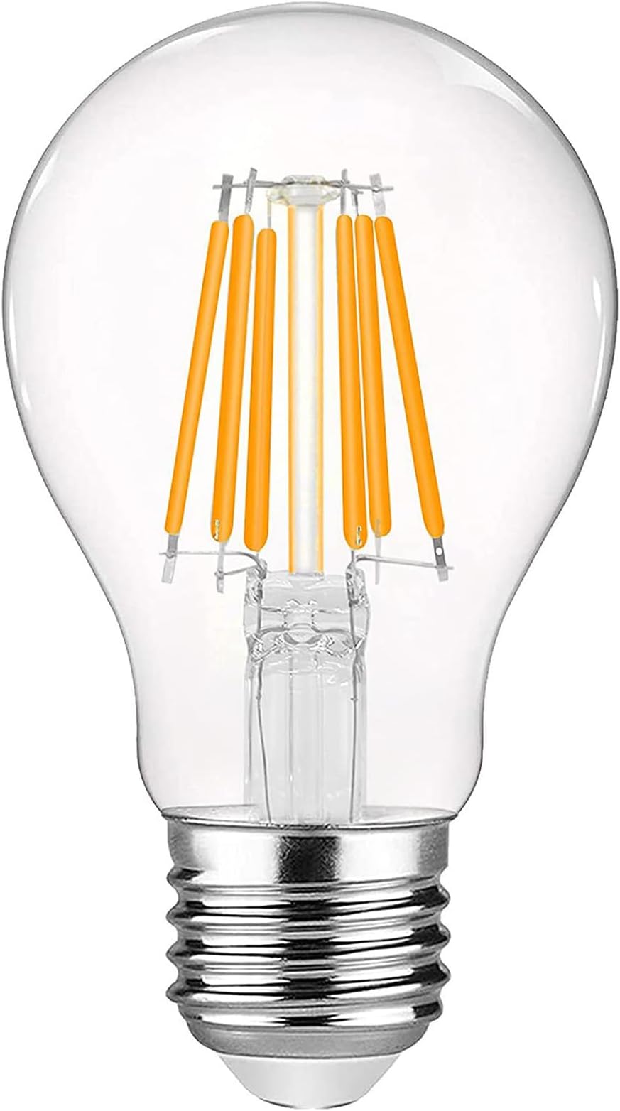 Vintage LED Filament Bulb A19-8W, Medium Screw E27 Base, Clear Warm White 2700K, Edison Bulb 70W Equivalent, Dimmable (8 Watts)