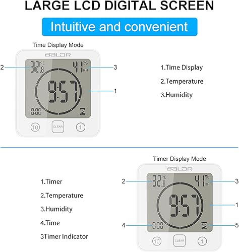 Miniatura 6 de ONEVER Reloj de ducha, temporizador de inodoro digital, reloj de ducha con temporizador, pantalla táctil impermeable, reloj de temperatura y